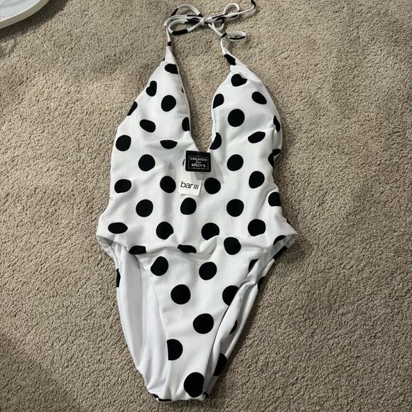 Bar III Other - NWT Bar III White & Black Polka Dot Swimsuit One Piece Plunging Neck Size Large